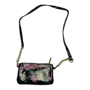 Betsey Johnson floral crossbody purse charger black pink gold bag